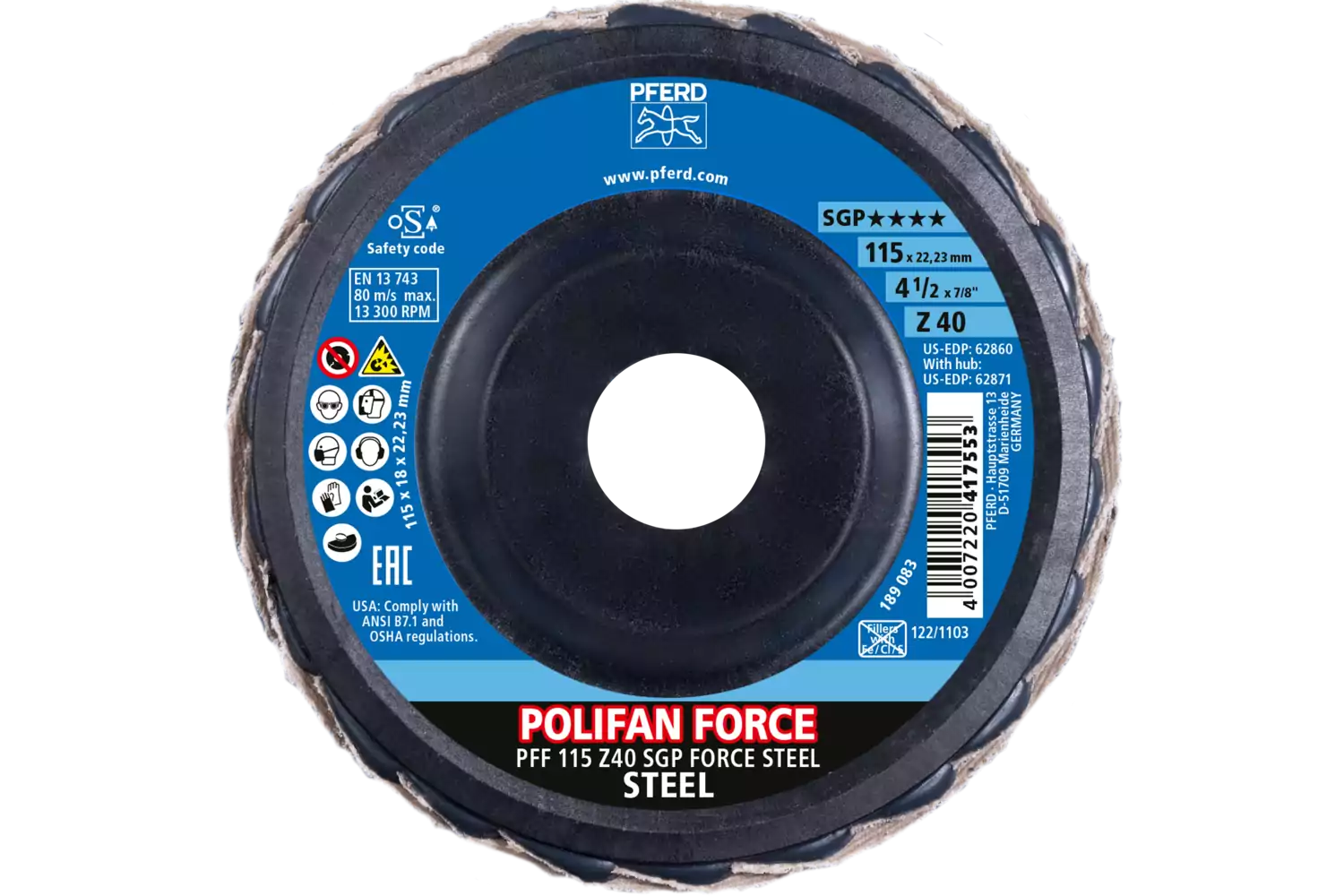POLIFAN FORCE flap disc PFF 115x22.23 mm conical Z40 Special Line SGP STEEL for steel 2