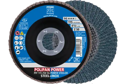 POLIFAN POWER flap disc PFF 115x22.23 mm flat Z50 Performance Line SG STEELOX for steel/stainless steel 1