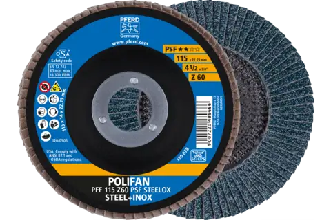 POLIFAN flap disc PFF 115x22.23 mm flat Z60 Uni. Line PSF STEELOX/1 steel/stainless steel 1
