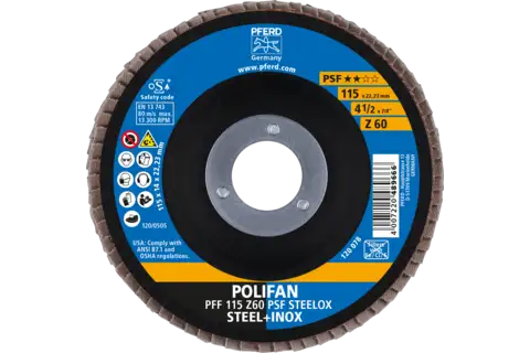 POLIFAN flap disc PFF 115x22.23 mm flat Z60 Uni. Line PSF STEELOX/1 steel/stainless steel 2