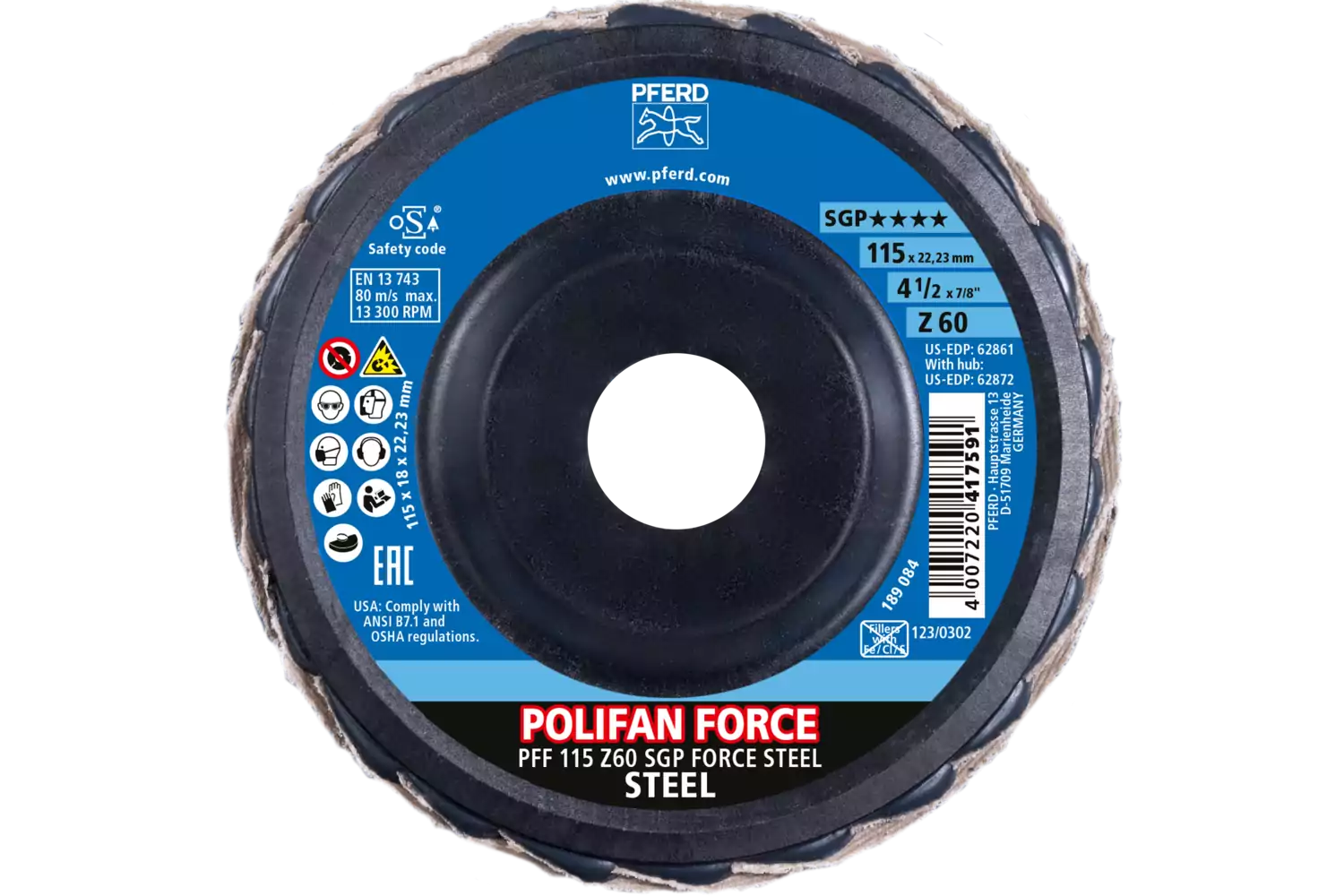 POLIFAN FORCE flap disc PFF 115x22.23 mm conical Z60 Special Line SGP STEEL for steel 2