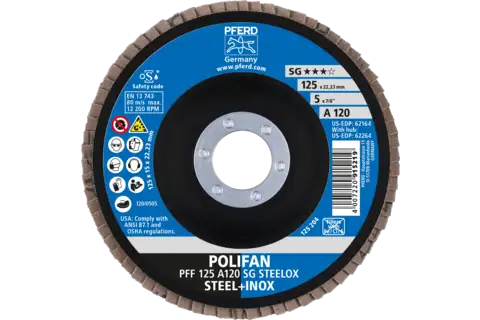 POLIFAN flap disc PFF 125x22.23 mm flat A120 Performance Line SG STEELOX steel/stainless steel 2