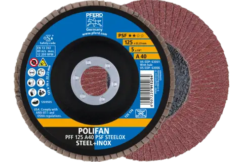 POLIFAN flap disc PFF 125x22.23 mm flat A40 Universal Line PSF STEELOX steel/stainless steel 1