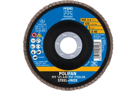 POLIFAN flap disc PFF 125x22.23 mm flat A40 Universal Line PSF STEELOX steel/stainless steel 2