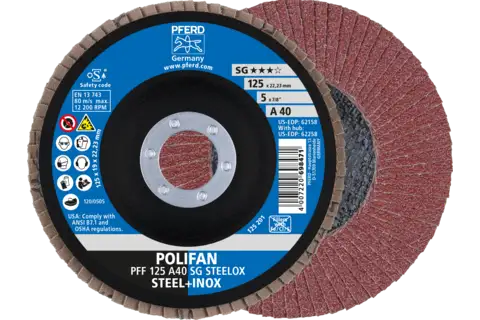 POLIFAN flap disc PFF 125x22.23 mm flat A40 Performance Line SG STEELOX steel/stainless steel 1