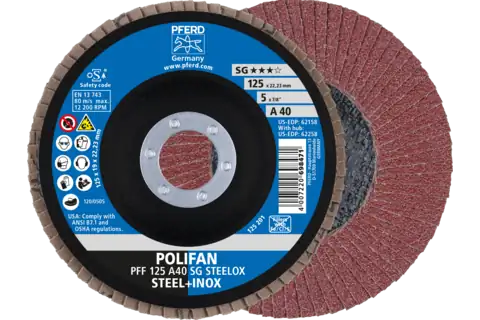 POLIFAN flap disc PFF 125x22.23 mm flat A40 Performance Line SG STEELOX steel/stainless steel 1