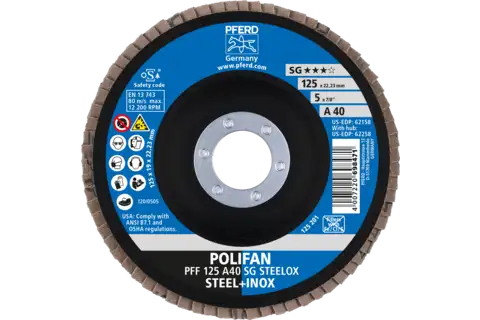 POLIFAN flap disc PFF 125x22.23 mm flat A40 Performance Line SG STEELOX steel/stainless steel 2
