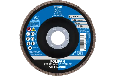 POLIFAN flap disc PFF 125x22.23 mm flat A40 Performance Line SG STEELOX steel/stainless steel 2