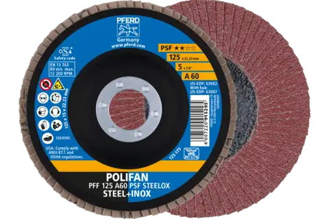 Disco lamellare POLIFAN PFF 125x22,23 mm piatto A60 linea universale PSF STEELOX acciaio/acciaio inossidabile 1