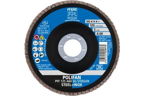 Disco lamellare POLIFAN PFF 125x22,23 mm piatto A60 linea specialistica SG STEELOX acciaio/acciaio inossidabile 2