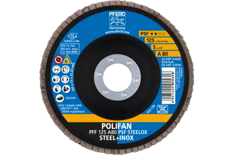 POLIFAN flap disc PFF 125x22.23 mm flat A80 Universal Line PSF STEELOX steel/stainless steel 2