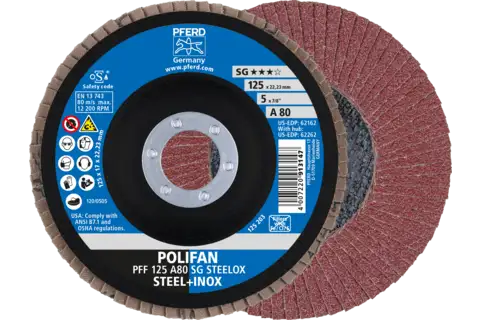 POLIFAN flap disc PFF 125x22.23 mm flat A80 Performance Line SG STEELOX steel/stainless steel 1