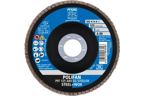 POLIFAN flap disc PFF 125x22.23 mm flat A80 Performance Line SG STEELOX steel/stainless steel 2