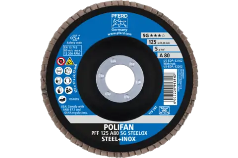 POLIFAN flap disc PFF 125x22.23 mm flat A80 Performance Line SG STEELOX steel/stainless steel 2