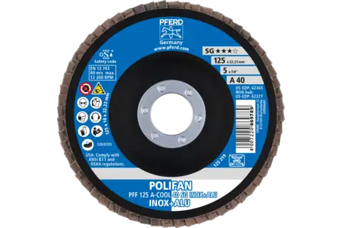 POLIFAN flap disc PFF 125x22.23 mm flat A-COOL 40 SG INOX+ALU stainless steel/aluminium 2