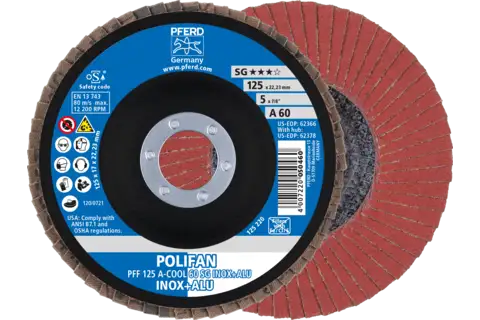 POLIFAN flap disc PFF 125x22.23 mm flat A-COOL 60 SG INOX+ALU stainless steel/aluminium 1