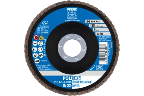 POLIFAN flap disc PFF 125x22.23 mm flat A-COOL 80 SG INOX+ALU stainless steel/aluminium 2