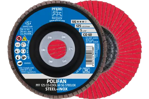 Disque à lamelles POLIFAN PFF 125x22,23 mm, plat, CO-COOL 60 SG STEELOX acier/acier inoxydable 1