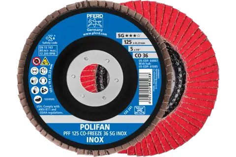 POLIFAN flap disc PFF 125x22.23 mm flat CO-FREEZE 36 Performance Line SG INOX stainless steel 1