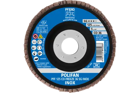 POLIFAN flap disc PFF 125x22.23 mm flat CO-FREEZE 36 Performance Line SG INOX stainless steel 2