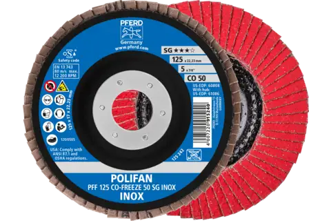 POLIFAN flap disc PFF 125x22.23 mm flat CO-FREEZE 50 Performance Line SG INOX stainless steel 1