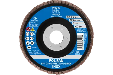 POLIFAN flap disc PFF 125x22.23 mm flat CO-FREEZE 50 Performance Line SG INOX stainless steel 2