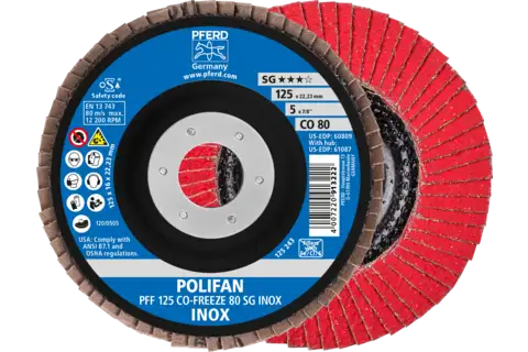 POLIFAN flap disc PFF 125x22.23 mm flat CO-FREEZE 80 Performance Line SG INOX stainless steel 1