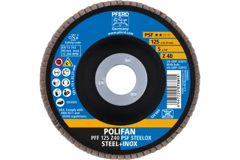 Disco de láminas lijadoras POLIFAN PFF 125x22,23 mm plano Z40 línea universal PSF STEELOX acero/acero inoxidable 2