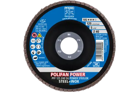 Disque à lamelles POLIFAN POWER PFF, 125x22,23 mm, plate, Z40, gamme performance SG POWER STEELOX acier/acier inoxydable 2