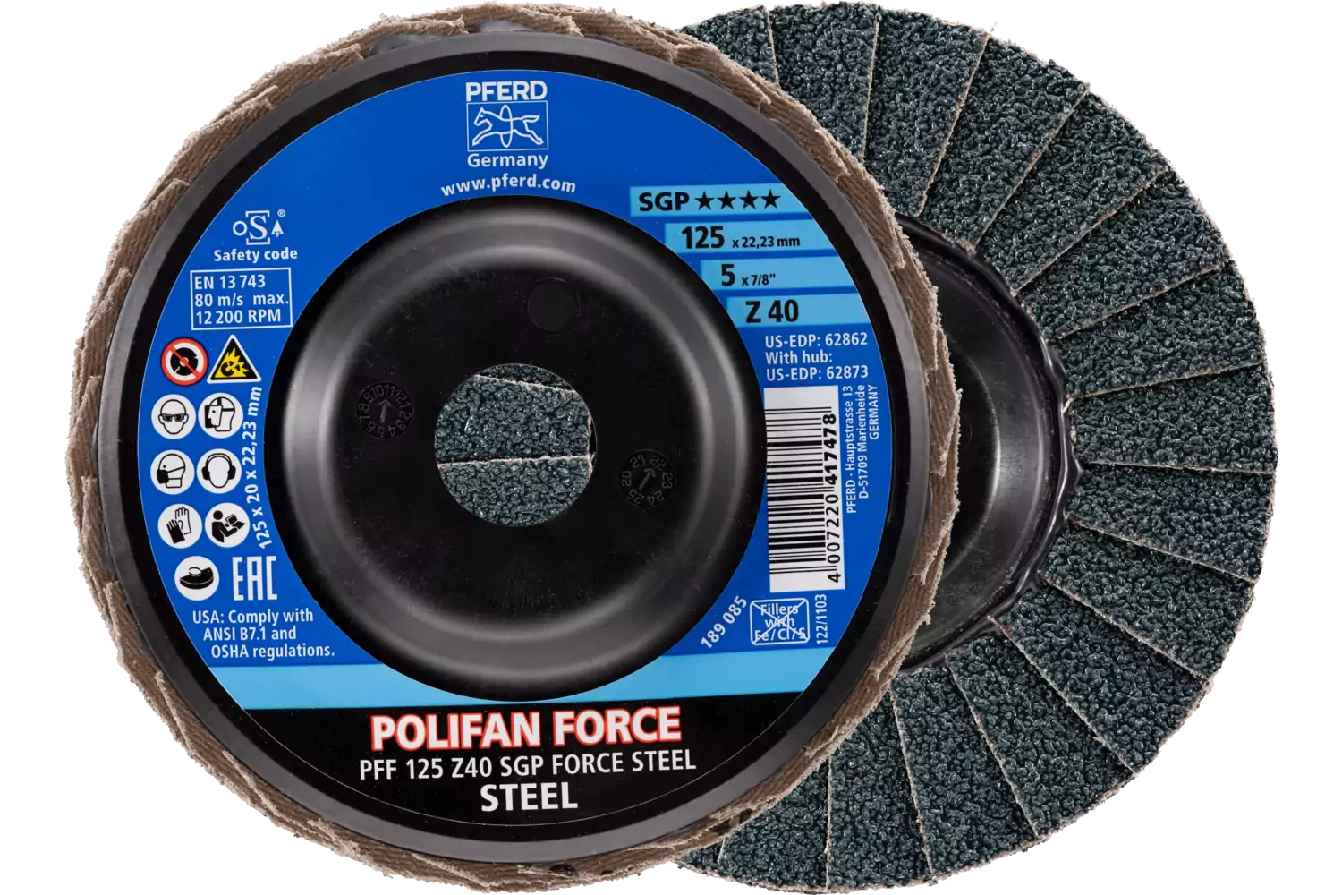 POLIFAN FORCE flap disc PFF 125x22.23 mm conical Z40 Special Line SGP STEEL for steel 1
