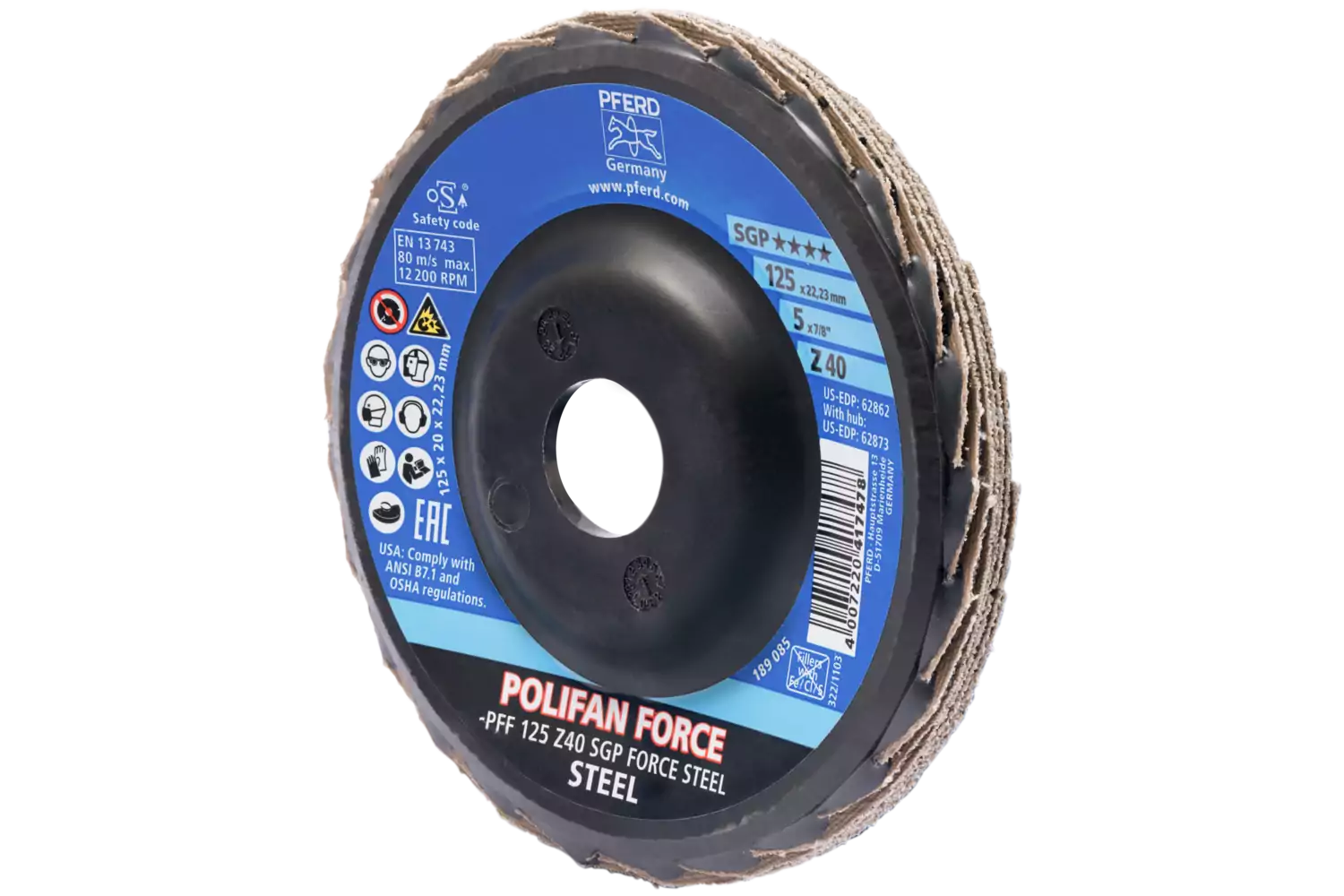 POLIFAN FORCE flap disc PFF 125x22.23 mm conical Z40 Special Line SGP STEEL for steel 4