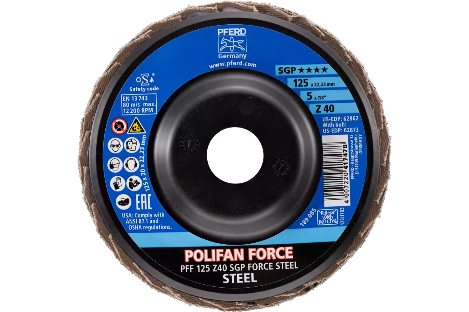 POLIFAN FORCE flap disc PFF 125x22.23 mm conical Z40 Special Line SGP STEEL for steel 2