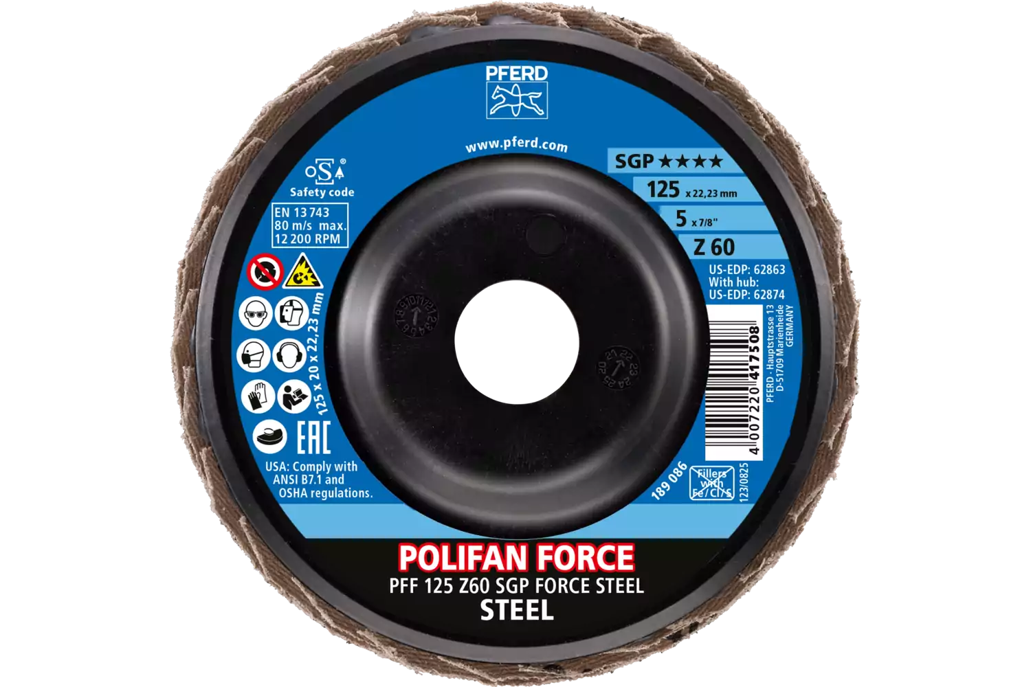 POLIFAN FORCE flap disc PFF 125x22.23 mm conical Z60 Special Line SGP STEEL for steel 2