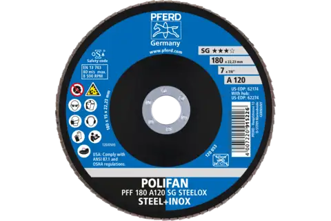 POLIFAN flap disc PFF 180x22.23 mm flat A120 Performance Line SG STEELOX steel/stainless steel 2
