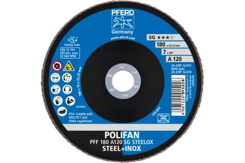 POLIFAN flap disc PFF 180x22.23 mm flat A120 Performance Line SG STEELOX steel/stainless steel 2