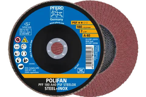 POLIFAN flap disc PFF 180x22.23 mm flat A40 Universal Line PSF STEELOX steel/stainless steel 1