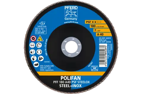 POLIFAN flap disc PFF 180x22.23 mm flat A40 Universal Line PSF STEELOX steel/stainless steel 2