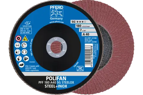 POLIFAN flap disc PFF 180x22.23 mm flat A40 Performance Line SG STEELOX steel/stainless steel 1