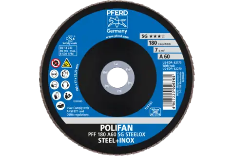 POLIFAN flap disc PFF 180x22.23 mm flat A60 Performance Line SG STEELOX steel/stainless steel 2