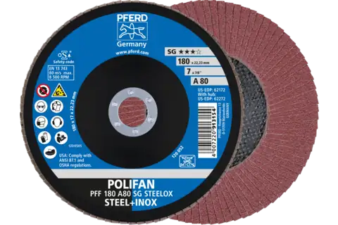 POLIFAN flap disc PFF 180x22.23 mm flat A80 Performance Line SG STEELOX steel/stainless steel 1