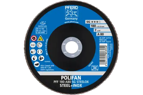 POLIFAN flap disc PFF 180x22.23 mm flat A80 Performance Line SG STEELOX steel/stainless steel 2
