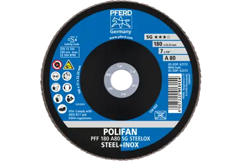 POLIFAN flap disc PFF 180x22.23 mm flat A80 Performance Line SG STEELOX steel/stainless steel 2