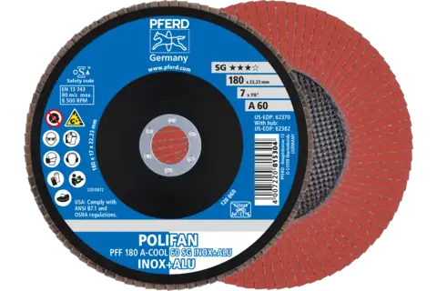 POLIFAN flap disc PFF 180x22.23 mm flat A-COOL 60 SG INOX+ALU stainless steel/aluminium 1