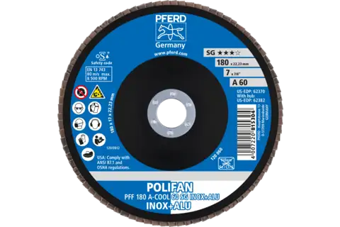 POLIFAN flap disc PFF 180x22.23 mm flat A-COOL 60 SG INOX+ALU stainless steel/aluminium 2