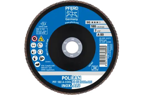 POLIFAN flap disc PFF 180x22.23 mm flat A-COOL 80 SG INOX+ALU stainless steel/aluminium 2