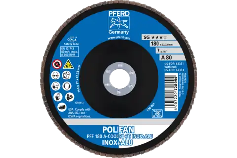 POLIFAN flap disc PFF 180x22.23 mm flat A-COOL 80 SG INOX+ALU stainless steel/aluminium 2