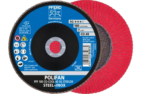 POLIFAN flap disc PFF 180x22.23 mm flat CO-COOL 40 SG STEELOX steel/stainless steel 1