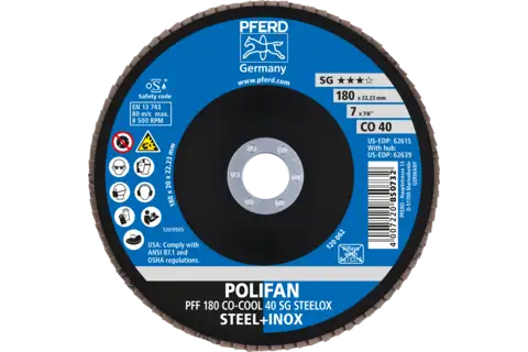 POLIFAN flap disc PFF 180x22.23 mm flat CO-COOL 40 SG STEELOX steel/stainless steel 2