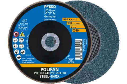POLIFAN flap disc PFF 180x22.23 mm flat Z40 Uni. Line PSF STEELOX/1 steel/stainless steel 1