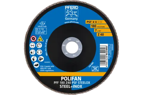 POLIFAN flap disc PFF 180x22.23 mm flat Z40 Uni. Line PSF STEELOX/1 steel/stainless steel 2